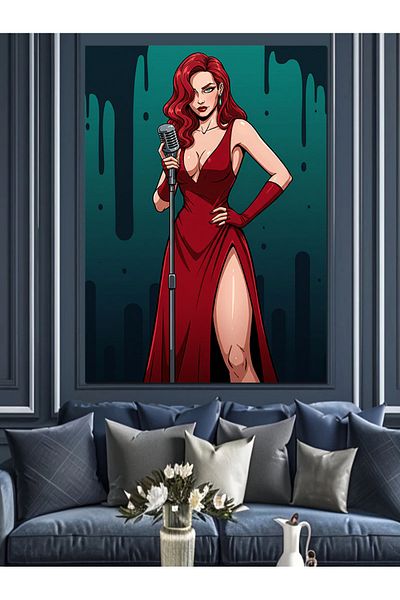 Tablomega Brave Woman in Red Dress Decorative Canvas - Mdf Wooden Painting