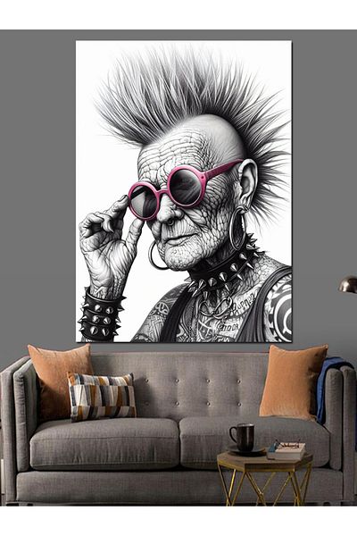 Tablomega Old Woman with Tattoo Decorative Canvas - Mdf Wooden Painting