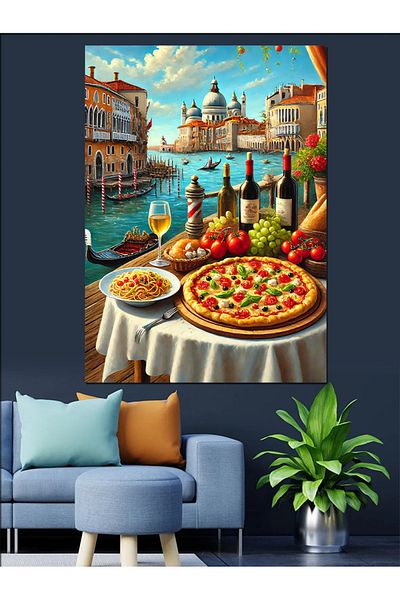 Tablomega Italian Cuisine and Venetian Table Decorative Canvas - Mdf Wooden Table