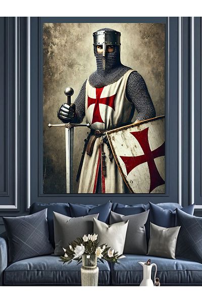 Tablomega Decorative Canvas with Knight Shield - Mdf Wooden Painting