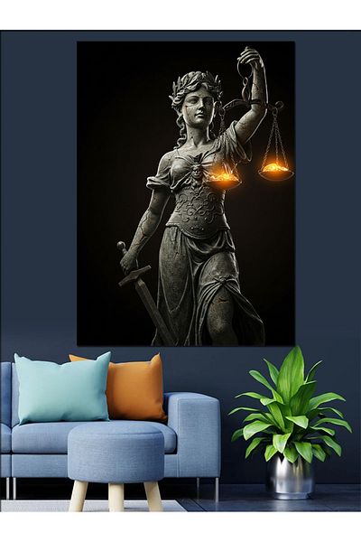 Tablomega Goddess of Justice and Scales Decorative Canvas - Mdf Wooden Painting