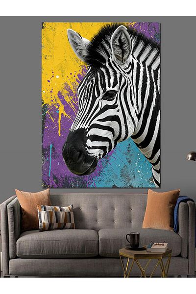 Tablomega Colorful Zebra Decorative Canvas - Mdf Wooden Table