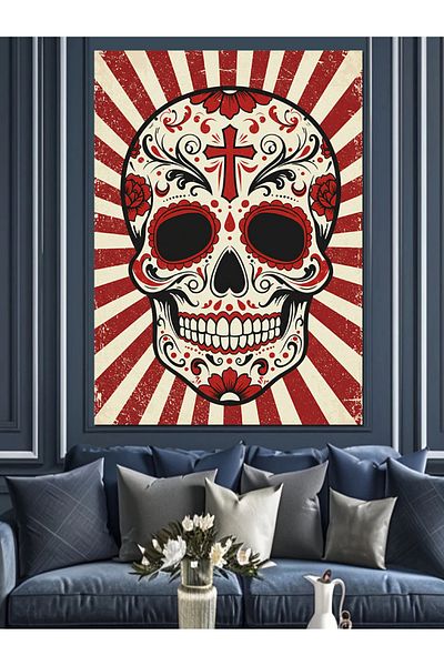 Tablomega Skull and Cross Drawing Decorative Canvas - Mdf Wooden Painting