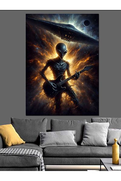 Tablomega Alien Playing Electric Guitar Decorative Canvas - Mdf Wooden Painting