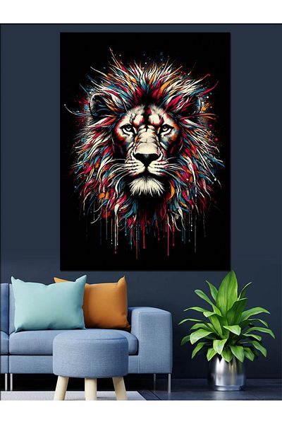 Tablomega Pânză decorativă cu leu colorat - Lemn MDF