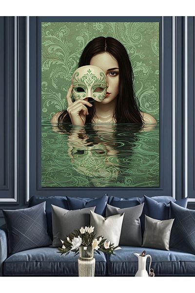Tablomega Masked Woman Portrait Decorative Canvas - Mdf Wooden Painting