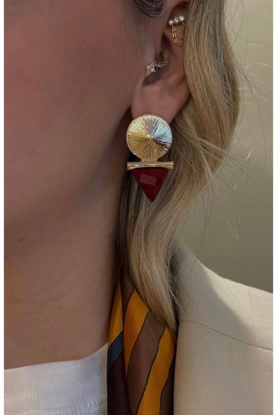 mibrillo الذهب مثلث بورجوندي الأقراط خمر