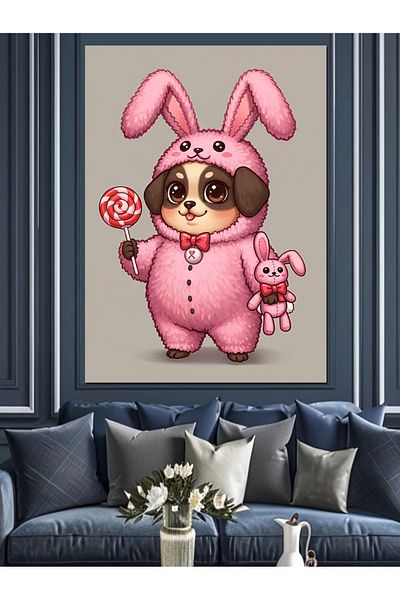 Tablomega Pânză decorativă Pink Rabbit and Candy - Lemn MDF