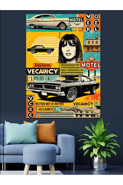 Tablomega Pânză decorativă Retro Motel Outlet - Lemn MDF