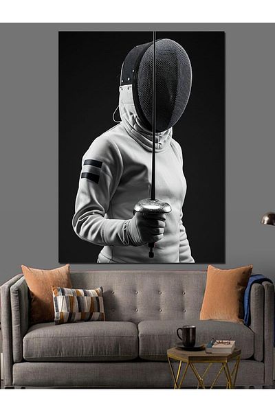 Tablomega Fencer și Mască de Protecție Pânză Decorativă - Lemn MDF Pictat