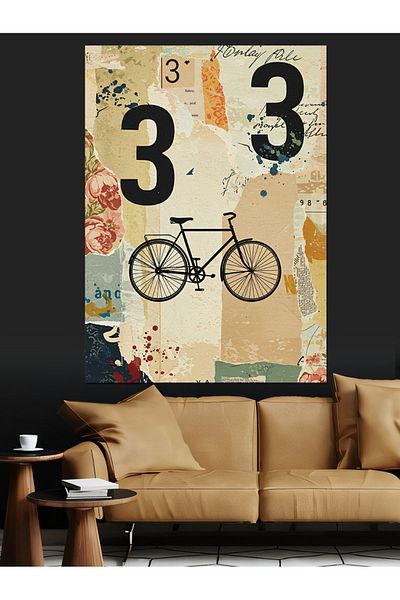 Tablomega Vechi Biciclete și Desene Nostalgice Pânză Decorativă - Lemn MDF Pictură