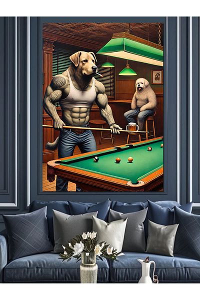 Tablomega Dogs at the Pool Table Decorative Canvas - Mdf Wooden Table