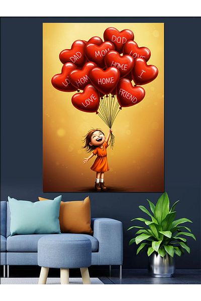 Tablomega Girl Flying with Balloons Decorative Canvas - Mdf Wooden Painting