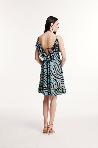 LaraLisa Collection Short Summer Dress with Rope Strap Foil Print Lacing Size Adjustment
