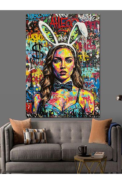 Tablomega Pânză decorativă pentru femei Pop Art Rabbit - Lemn MDF