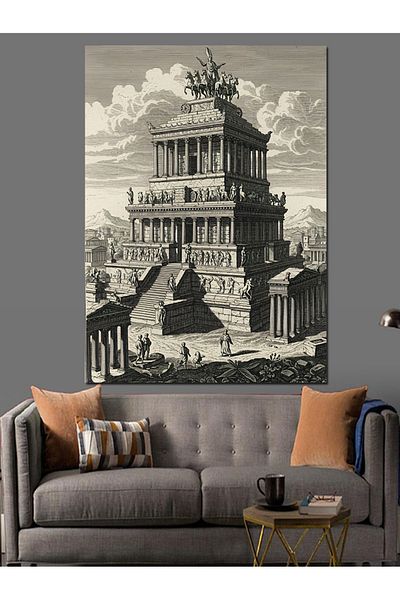 Tablomega Ancient Temple Drawing Decorative Canvas - Mdf Wooden Painting