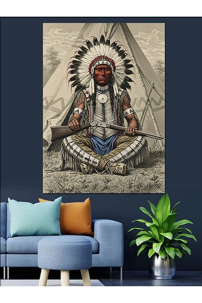 Tablomega Native American Chief Portrait Decorative Canvas - Mdf Wooden Painting