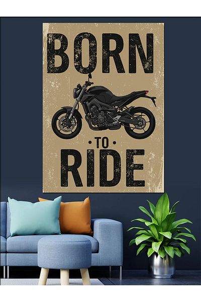 Tablomega Poster cu tematică motocicletă „Born to Ride” Pânză decorativă - Lemn MDF