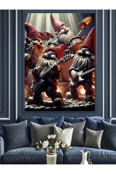 Tablomega Drum and Guitar Playing Gnomes Band Decorative Canvas - Mdf Wooden Painting