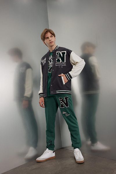 DeFacto Boy's Seasonal Bomber Cardigan - College Collar, Snap Closure, Double Pocket C7226A824Au