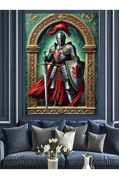 Tablomega Medieval Knight and Shield Decorative Canvas - Mdf Wood Painting