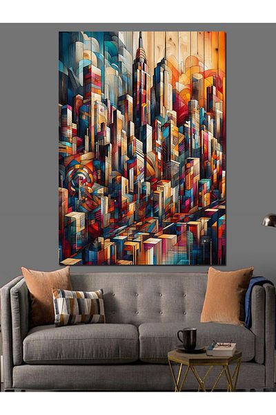 Tablomega Case Colorate Surrealiste Pânză Decorativă - Lemn MDF
