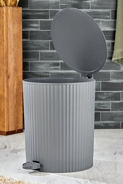 Homie ESTE - Yuvarlak Pedallı Çöp Kovası - Çizgili Kapaklı - Banyo Mutfak