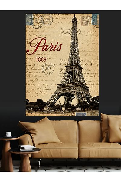 Tablomega Paris 1889 and Eiffel Tower Decorative Canvas - Mdf Wooden Painting