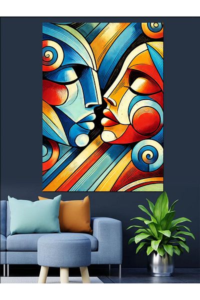 Tablomega Abstract Faces and Vibrant Colors Decorative Canvas - Mdf Wooden Painting