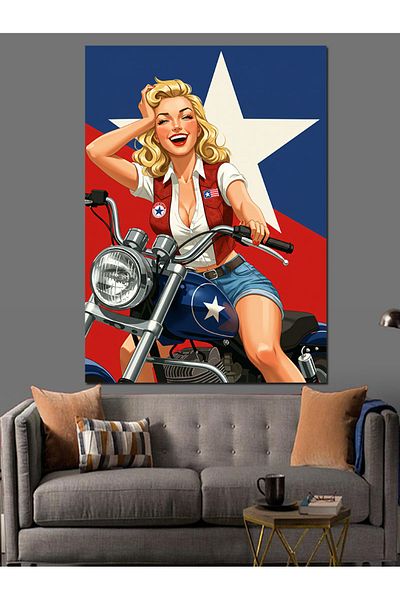 Tablomega Motorcycle Retro Woman and Texas Theme Decorative Canvas - Mdf Wooden Painting