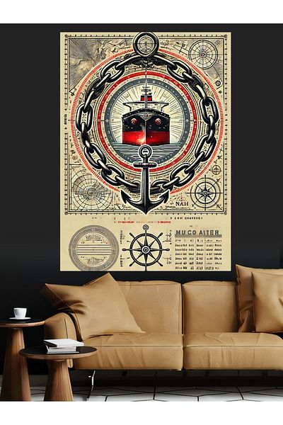 Tablomega Anchor and Ancient Sea Chart Decorative Canvas - Mdf Wooden Painting