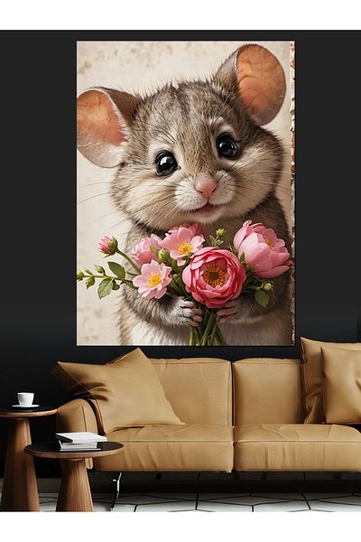 Tablomega Flower Giving Masun Mouse Decorative Canvas - Mdf Wooden Table
