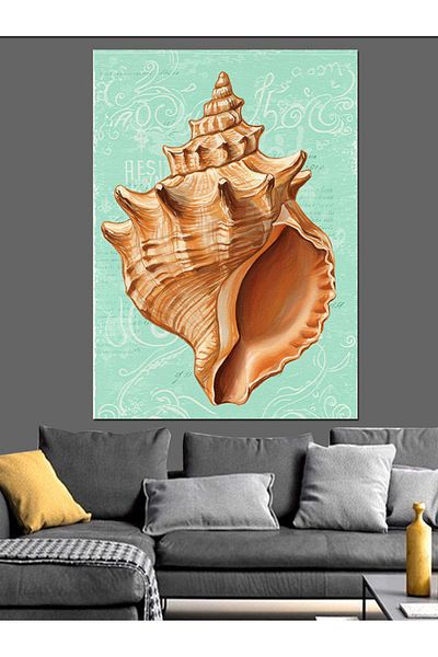 Tablomega Seashell Drawing Decorative Canvas - Mdf Wooden Painting