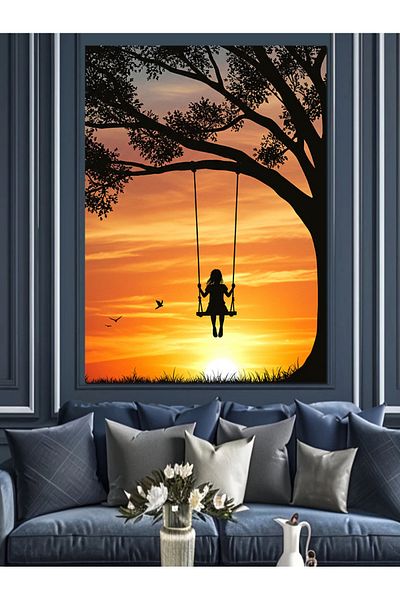 Tablomega Sunset on a Swing Decorative Canvas - Mdf Wooden Painting