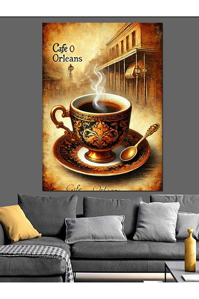 Tablomega Cafe Orleans and Coffee Cup Decorative Canvas - Mdf Wooden Painting