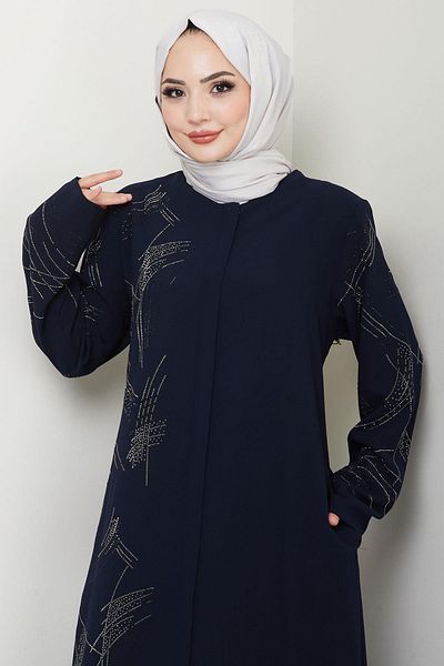 hafsamina Large Size Ferace - One Side and Sleeves with Stones
