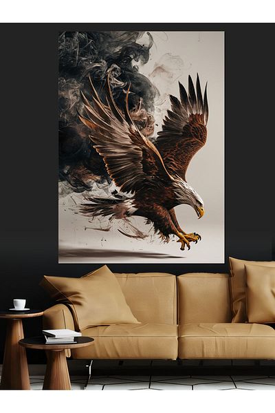 Tablomega Pânză decorativă Fumuri și Vultur Alb Negru - Lemn MDF