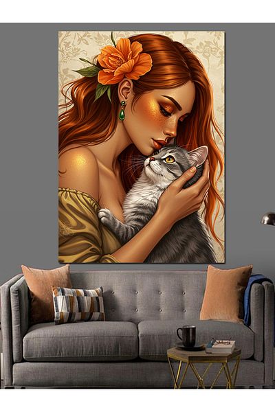 Tablomega Warm Affection with Cat Decorative Canvas - Mdf Wooden Painting