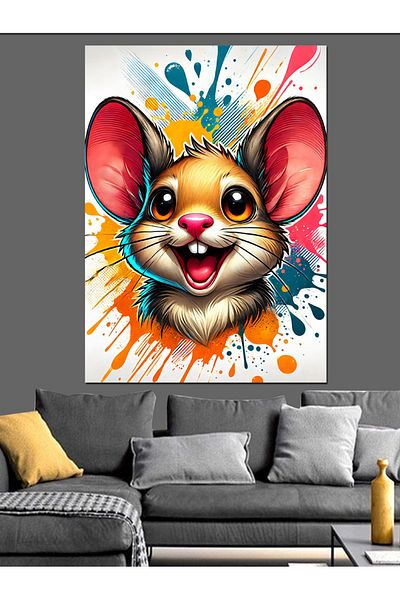 Tablomega Cute Mouse and Color Explosion Decorative Canvas - Mdf Wooden Painting