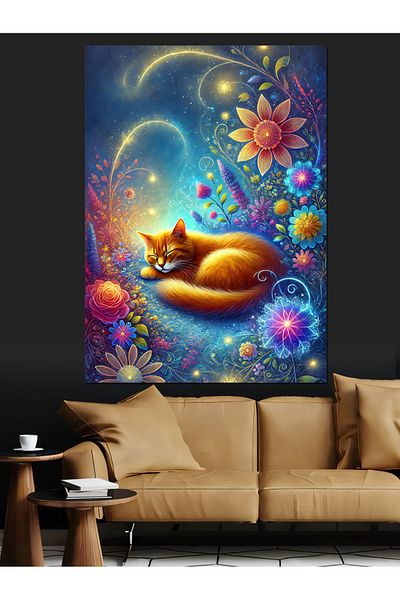 Tablomega Colorful Cat Dream Decorative Canvas - Mdf Wooden Painting