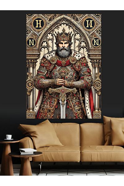 Tablomega Pânză decorativă Regele Medieval și Tronul - Lemn MDF