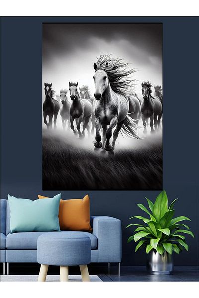 Tablomega Free Running Horses Decorative Canvas - Mdf Wooden Painting