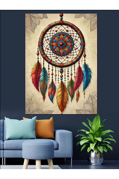 Tablomega Dream Catcher from Feathers Decorative Canvas - Mdf Wooden Painting