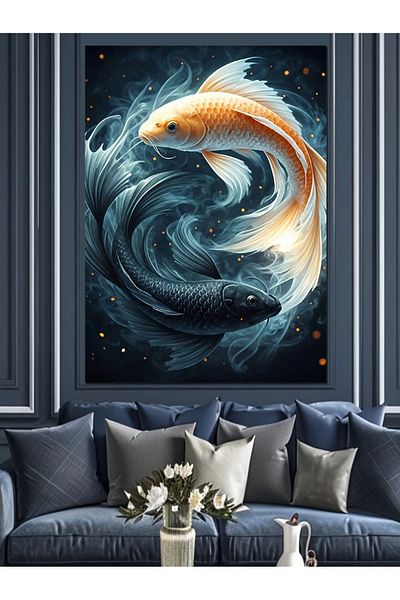 Tablomega Yin Yang Black and White Fish Decorative Canvas - Mdf Wooden Painting