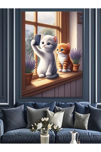 Tablomega Selfie Cat Decorative Canvas - Mdf Wooden Painting