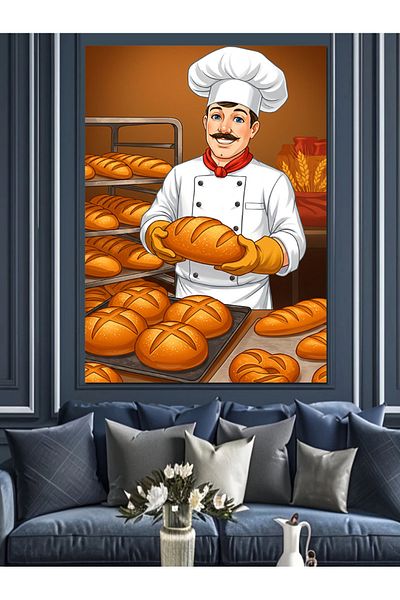 Tablomega Baker Chef and Bread Decorative Canvas - Mdf Wooden Painting