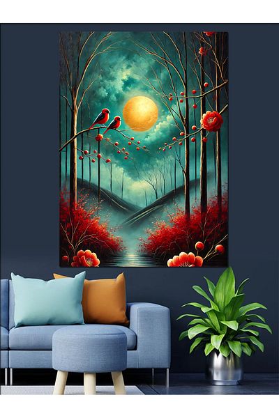 Tablomega Pânză Decorativă Pădure Roșie și Lumină Lunii - Lemn MDF
