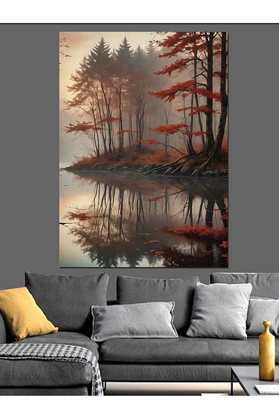 Tablomega Trees in a Foggy Forest in Autumn Decorative Canvas - Mdf Wooden Painting