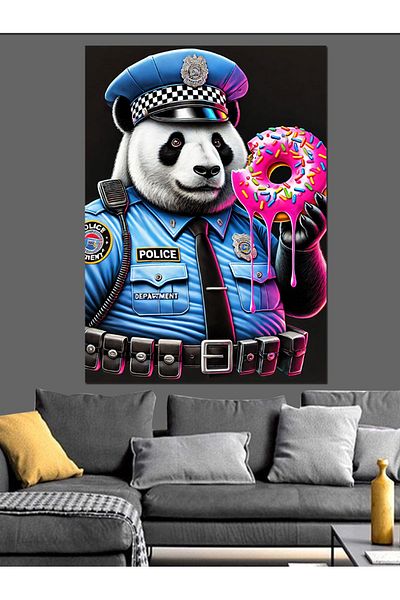 Tablomega Panda Police and Donut Decorative Canvas - Mdf Wooden Painting