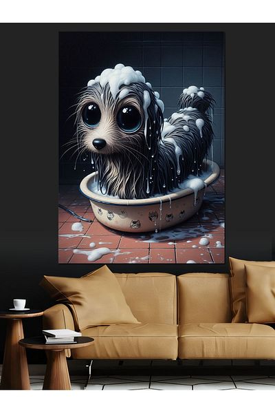 Tablomega Dog Taking a Bath Decorative Canvas - Mdf Wooden Painting